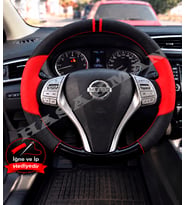 Nissan X-Trail T32 Dikme Direksiyon Kılıfı Parlak Siyah Kırmızı Detaylı Kırmızı Çift Yüzük ve Dikiş 2014-2017