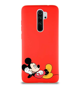 Xiaomi Redmi Note 8 Pro Soft Premier Kapak Mickey Mouse-F Tasarımlı Silikon Kılıf - Kırmızı (Şeffaf)