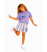 Cg Kids Stitch Baskılı Kız Çocuk Şortlu Takım - Lila Renk Yazlık Çocuk Takımı