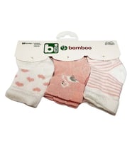 Bibaby Bambu Bebek Çorabı 3 lü 0-6 Ay - Beyaz Kuğu - Pembe