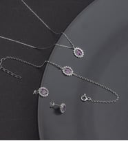925 Ayar Gümüş Ametist Taşlı Oval Takı Seti