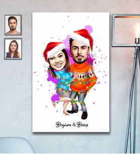 Kişiye Özel Yılbaşı Sevgili Karikatürlü Ahşap Tablo 30x47 Model-7