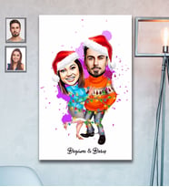 Kişiye Özel Yılbaşı Sevgili Karikatürlü Ahşap Tablo 30x47 Model-7