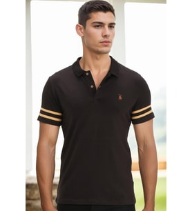 T8585 DEWBERRY ERKEK T-SHIRT-SİYAH-CAMEL-2