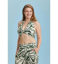 Boyundan Bağlamalı Desenli Büyük Beden Crop Bluz (Zebra)