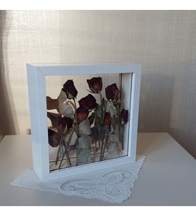 25x25 Cm Çift Yönlü Derin Gül Çerçevesi! Gelin Buketi Çerçevesi! Gül Saklama Kutusu (Beyaz)
