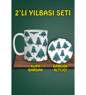 Yılbaşı Temalı Kupa ve Bardak Altlığı Seti