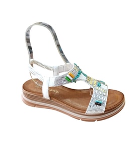 De Scarıo 2061 Kadın Taşlı Comfort Sandalet (Beyaz)