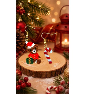 Miyuki Boncuk El Yapımı Ayıcık ve Baston Şeker Küpe Yılbaşı Christmas Noel