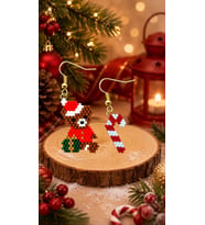 Miyuki Boncuk El Yapımı Ayıcık ve Baston Şeker Küpe Yılbaşı Christmas Noel