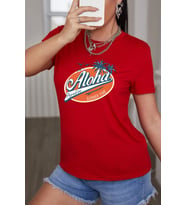 Unisex Aloha Baskılı T-shirt (Kırmızı)