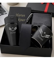 Hemen Kargo İsme Özel Uzman Çavuş Logolu Lüks Erkek Hediye Seti - Çelik Termos,  Hakiki Deri Cüzdan, Kravat, Kupa, Defter Kalem