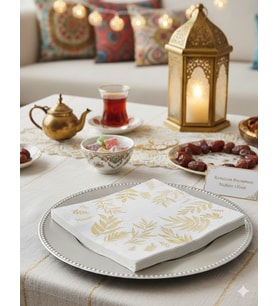 Ramazan Varaklı Yaprak Model Altın Peçete 20 Parça - Ramazan Sofra Peçetesi