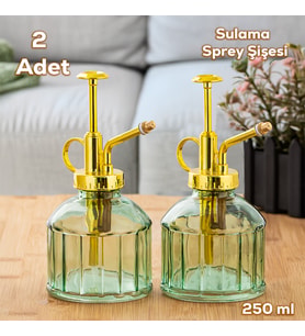 Perotti 15733 2'li Yeşil Vintage Cam Bitk Sulama Şişesi Oda Kokusu Dağıtıcı Cam Dağıtıcı Sprey 250ml