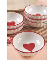 6 Adet Love Serisi Çerezlik & Kahvaltılık Kase 11cm Kalp Desen (Kırmızı)