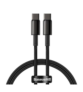 Baseus Tungsten Gold PD 100W 1 Metre USB C To USB C Şarj Data Kablosu (Siyah)