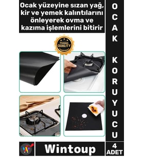 #Folyo Isıya Dayanıklı Kesilebilir Mutfak Yanmaz Yapışmaz Siyah Renk Ocak Koruyucu Folyo 4 Adet