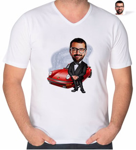 BK Gift Kişiye Özel Erkek Patron Karikatürlü V Yaka Tişört-2 (Beyaz)