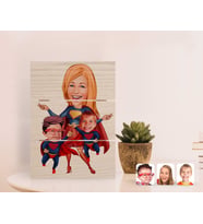 BK Gift Kişiye Özel Anneler Günü Temalı Süper Anne ve Çocuklar Karikatürlü Otantik Masaüstü Ahşap Palet Çerçeve-1 (Beyaz)