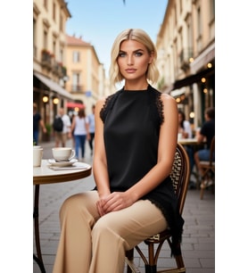Kadın Bluz Degaje Yaka Kolsuz Asimetrik Kesim Saten Dokuma Relaxed Kalıp Uzun Boy Düz Desen
