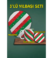 Yılbaşı Temalı 3'lü Bilek Destekli Mousepad Kupa Ve Bardak Altlığı Seti