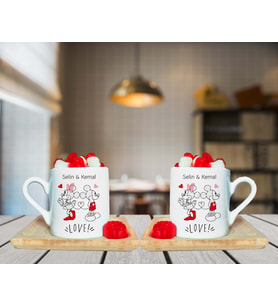 Mickey & Minniee Mouse Çift Tasarımlı Kişiye Özel Türk Kahvesi Fincan Seti