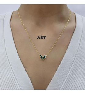 Kelebek Lazer Mine Geçişli Minimal 18K Altın Kaplama Kolye (Karışık)