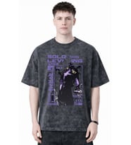 Solo Leveling Arise Sung Jin Woo Anime Baskılı Unisex Oversize Eskitme Yıkamalı Tişört