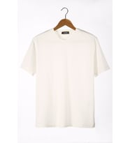 Erkek Bisiklet Yaka Oversize Rahat Kalıp Basic T-Shirt 22Y-3400761-1 Ekru