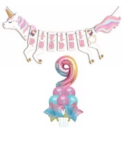 Şekilli Unicorn 9 Yaş İyi Ki Doğdun Gökkuşağı Balonlu Set