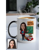 Kadın Biyoloji Öğretmenine Hediye Karikatürlü Sihirli Kupa Bardak