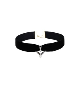 Siyah Renk Kadife Kadın Albatros Kuşu Choker Tasma Kolye