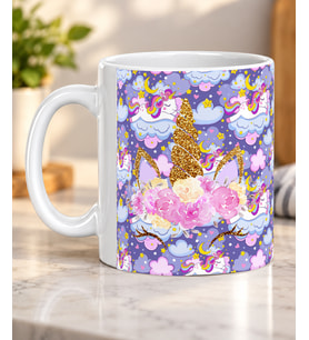 Kanatlı Unicorn ve Gökkuşağı Desenli Masalsı Çocuklara Hediye Porselen Kupa Bardak
