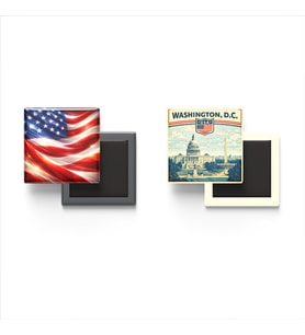 Buzdolap Magnetleri - Amerika Birleşik Devletleri Bayrağı ve Washington DC Retro Tema - 2'li Set Magneti