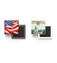 Buzdolap Magnetleri - Amerika Birleşik Devletleri Bayrağı ve Washington DC Retro Tema - 2'li Set Magneti