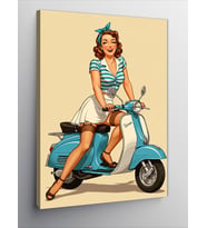 Kanvas Tablo Retro Mavi Scooter Kadın