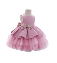 Pudra Pembe Kat Kat Tüllü Kurdelalı Elbise - Kat Kat Tül Elbise - Mini Elbise - Çocuk Abiye