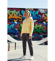 Kadın Kapüşonlu Düşük Kol Fermuarlı Geniş Kesim Örme Sweatshirt Fonksiyonel Dayanıklı Spor