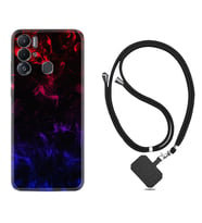 Tecno Pova Neo Kılıf Silikon Boyun Askılı İpli Desenli Silikon Blue Red Fire 1637