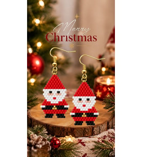 Miyuki Boncuk El Yapımı Noel Baba 2 Küpe Yılbaşı Christmas Noel