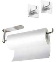 Paslanmaz Çelik Yapışkanlı Kağıt Havluluk ve 2 Adet Banyo Askısı SET - INOX - Anında Kolay Montaj