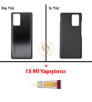 Infinix Note 10 Pro Siyah Uyumlu Arka Kapak + B7000 Yapıştırıcı Arka Cam Batarya Pil Kapağı