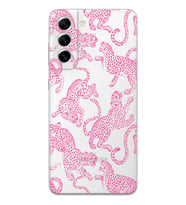 Samsung Galaxy S22 Uyumlu Pembe Leopar Desenli Şeffaf Telefon Kılıfı