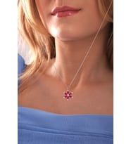 925 Ayar Gümüş Zincirli Rose Kaplama Kırmızı Damla Taşlı Kamelya Lotus Çiçeği Kolye