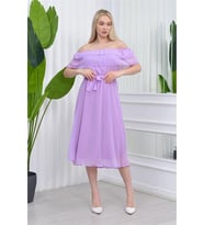 Neşeli butik kadın carmen yaka astarlı şifon elbise RY8060 - Lila