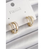 Pirinç Gold Renk 2'Li Zirkon Taşlı Halka Model Kadın Küpe - Tj-Bkp9975