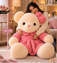 Lüks Özel Seri Premium Gül Peluş Desenli Sevimli Peluş Ayıcık Büyük Boy - 100 cm