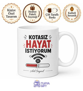 Sürekli İnternet Paketi Bitenlere Kotasız Hayat Esprili Kupa Bardak Hediye