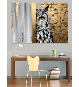 Modern Sanat Geometrik Baykuş Çizimi Dekoratif Kanvas - Mdf Ahşap Tablo