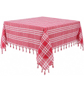 160 cm Kirmizi Kareli Masa Ortusu%100 Pamuk Piknik Ortusu, Klasik Sofra Ortusu (Kirmizi 160 x 160 cm)
